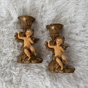 Vintage Cherub Candle Holders - Set of 2 - Shabby Chic Angel Decor